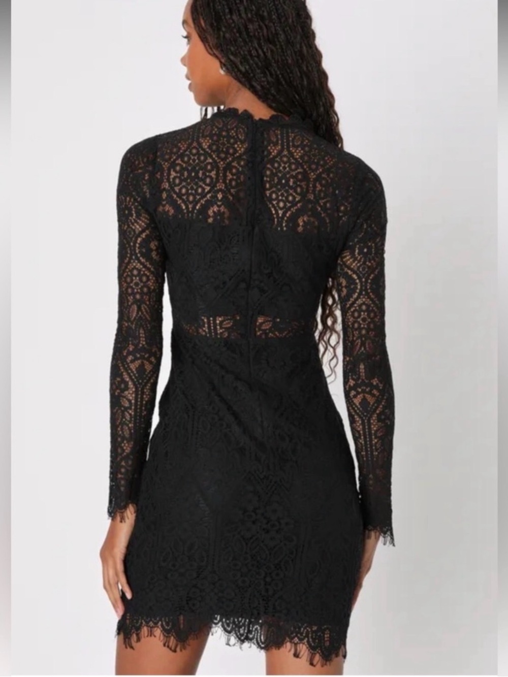 NWOT Lulu's Black Long-Sleeve Lace Mini Dress - Picture 2 of 7